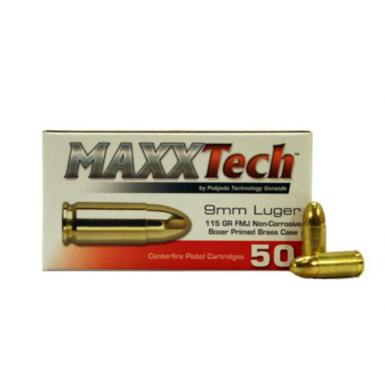 MAXX 9MM 115GR FMJ BRASS 50/10 - Ammunition